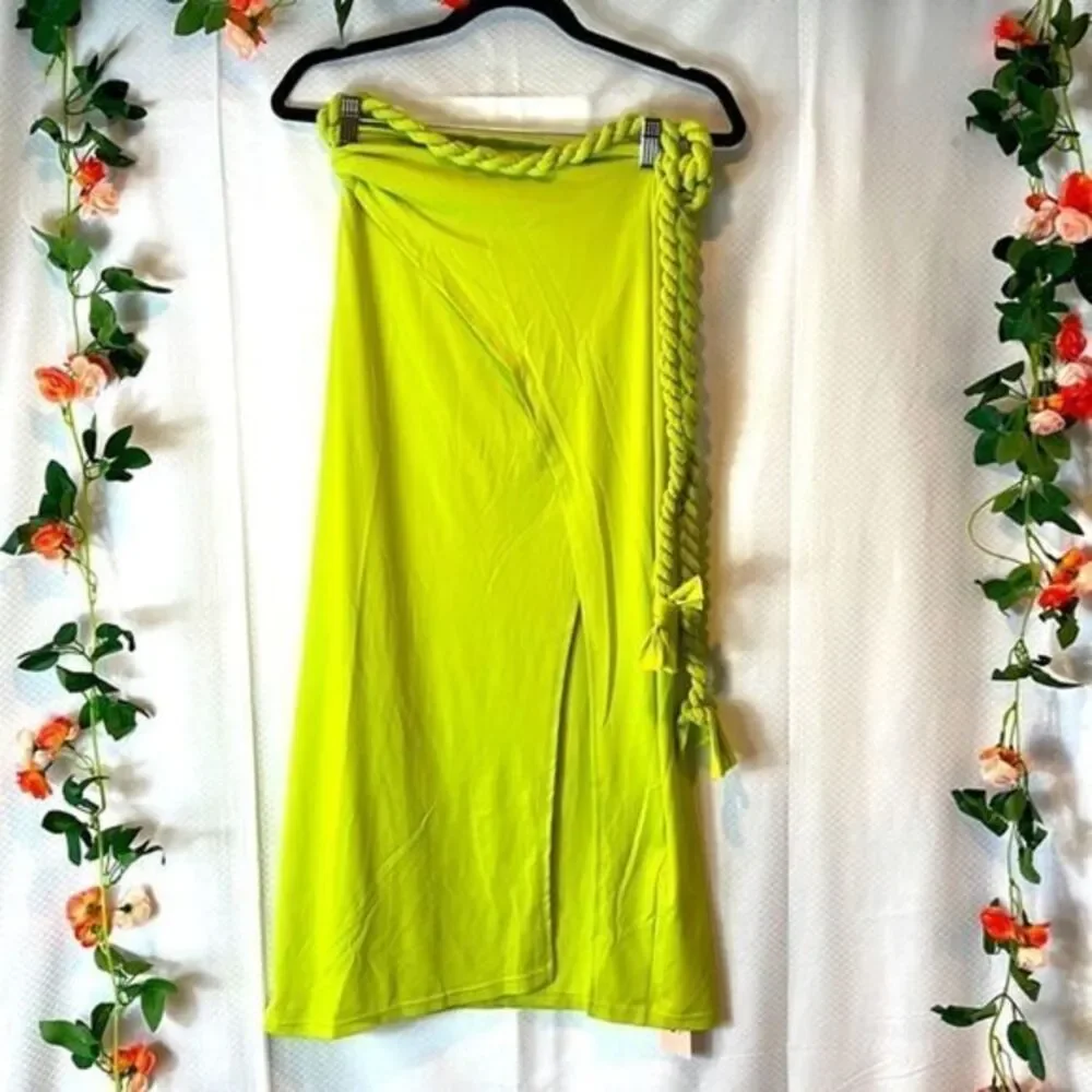 Micas Braided Waist Tie Wrap Skirt or Cover-Up Lime Green‎ Size M